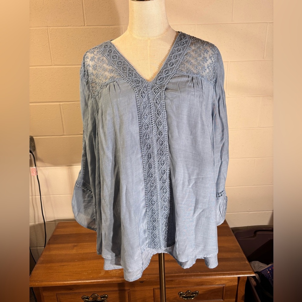 Blue Lace Detail Women's Top